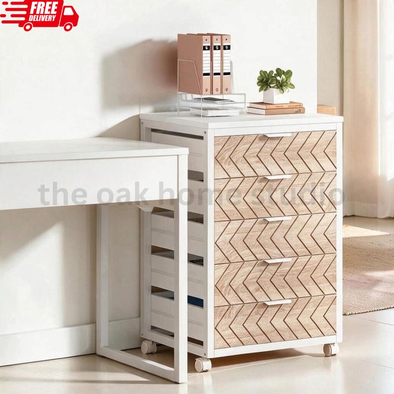 File File Box Drawer 5 Drawer File Cabinet, Rolling Office Storage Chest, Mobile Wood Filing ...
