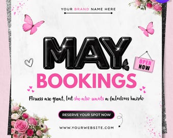 May Booking Flyer, Editable Beauty Appointment Template, Customizable Salon Flyer, Instant Download, Canva Editable, Reserve Your Spot
