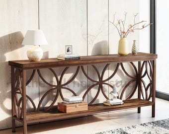 70.9 Inch Industrial Console Table Behind Couch Rustic Entryway Sofa Table with Storage Shelf