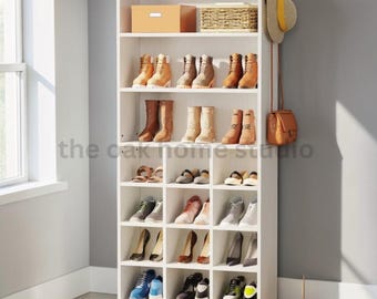 24 Pair Shoe Cabinet With Hooks, Freestanding Entryway Shoe Storage Organizer