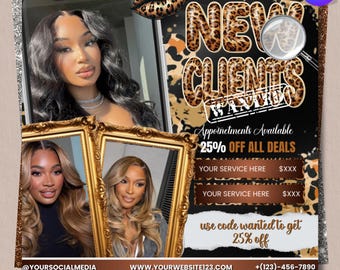 New Clients Wanted Flyer – Beauty Appointment Flyer, Bold Editable Canva Template, Digital Download, Salon Booking Template