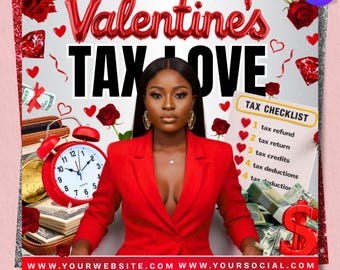 Valentine’s Love Flyer, Editable Tax Service Offer, Valentine’s Tax Checklist, Credits, Canva Template, Instant Download