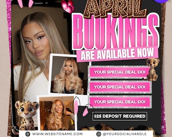 April Bookings Available Now Flyer – Beauty Special Deals, Editable Canva Template, Digital Download