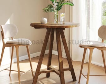 31.5 Inch Round Bar Table, Farmhouse Pub Dining Table for Kitchen