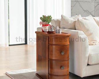 2 Drawer Walnut Nightstand, Mid Century Bedside Cabinet, Narrow End Table with Storage