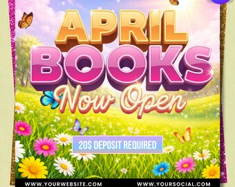 April Booking Flyer Template, Books Open Announcement, Nail Technician Hairstylist Makeup Artist Lash Editable Canva Download DIY Promo