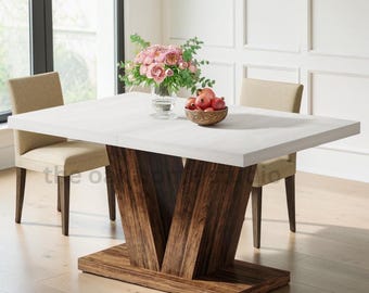 47" Farmhouse Kitchen, Rustic Wood Pedestal, Rectangle Seating for 4-6