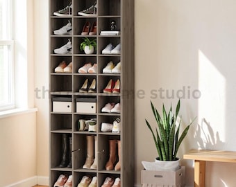10 Tier Shoe Cabinet Wooden Shoe Storage Rack 30 Cubbies Entryway Closet Organizer Gray
