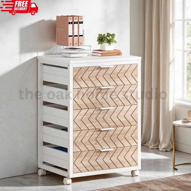 File File Box Drawer 5 Drawer File Cabinet, Rolling Office Storage Chest, Mobile Wood Filing ...