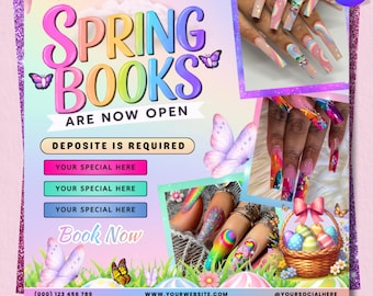 Editable Spring Booking Flyer, Nail Salon Promo, Easter Theme, Canva Template, Digital Download, Appointment Scheduling