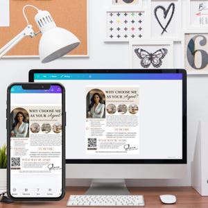 Editable Real Estate Agent Flyer highlighting personalized approach, marketing strategies, and client promise. Customizable Canva template for real estate professionals. Instant download.
