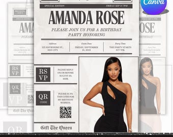 Birthday Newspaper Canva Template, Birthday Newspaper Template, Birthday Program, Large Birthday Newspaper, Editable Newspaper Itinerary