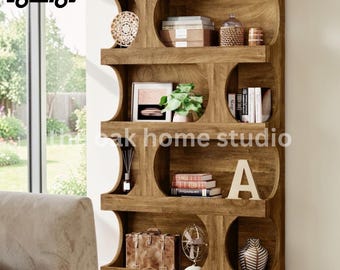 71" Modern Asymmetrical Bookcase, 4-Tier Tall Bookshelf, Open Display Storage Shelf