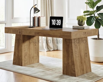 55 Inch Executive Desk Modern Wooden Computer Desk Home Office Writing Workstation Walnut Finish