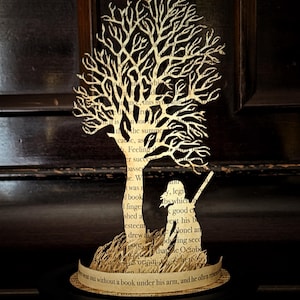 Les Miserables Victor Hugo book quote tree paper art in a glass dome