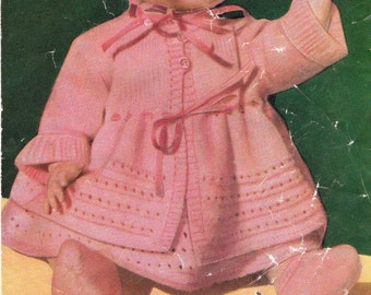 Vintage1960s Knitting Pattern for a 20 Inch Baby Doll. Includes Dress, Matinee Coat, Bonnet and Bootees