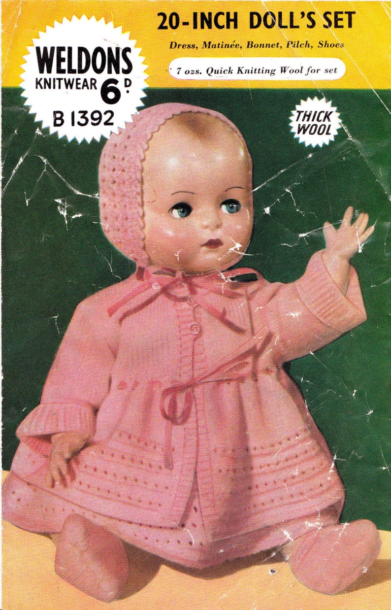 Vintage1960s Knitting Pattern for a 20 Inch Baby Doll. Etsy