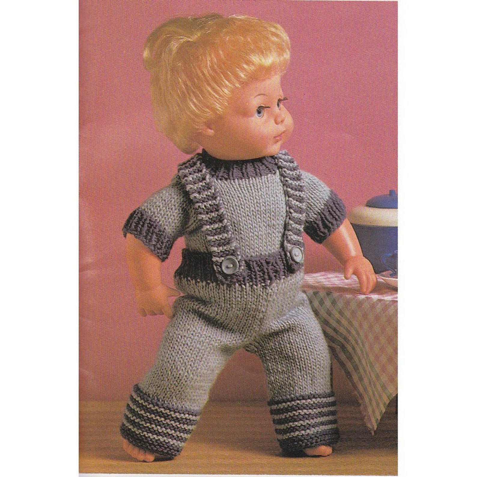 Vintage Baby Doll Knitting Pattern Dungarees and Jumper Set Fit 9 16 Inch Dolls Etsy UK
