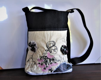 Canvas bag  crossbody, shoulder bag, folk embroidered bag, market tote bag, Hungarian folk