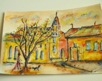 Castle art, Sárospatak castle, original affordable watercolour art