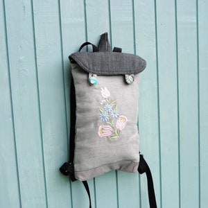Linen canvas mini backpack, backpack, woman backpack, embroidered folk tribal bag, backpack, canvas backpack, mini rucksack laptop backpack