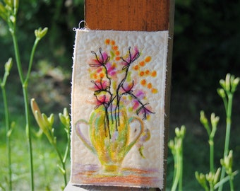 Wild  flowers- wall art quilt small wall hanging landscape fiber art  bird wall art nature art quilt, original art quilt