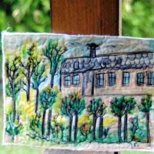 Rose Garden inspired by Renoirs painting still life- wall art quilt, small wall hanging, landscape fiber art quilt