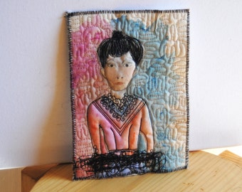 Mini art quilt quilt Mrs Matisse mixed media Henri Matisse Mrs Matisse inspired original fiber wall art