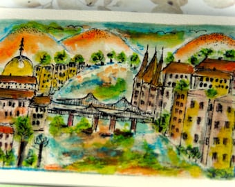 Budapest watercolor art multicolour city original art, Hungarian memory, gift from hungary original art