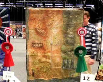 Landscape fiber art  Urban Architecture art award winning quilt, architecture fiber art, landscape fiber art