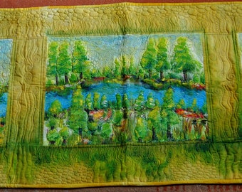 Contemporary art quilt, modern art quilt Riverside- art quilt- wallhanging, quilt, quilt wallhanging, mixed media art quilt
