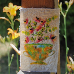 Flowery still life- wall art quilt, small wall hanging, landscape fiber art, floral wall art, nature art quilt, original art quilt