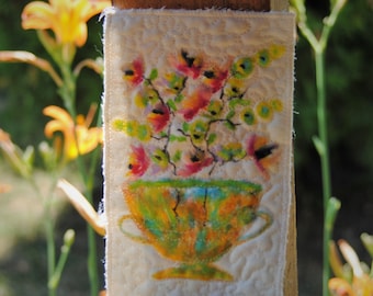 Flowery still life- wall art quilt, small wall hanging, landscape fiber art, floral wall art, nature art quilt, original art quilt