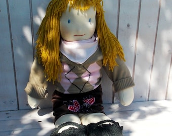 Fabric cloth doll Little Red riding hood doll Ready to ship, rag doll, girl soft toy, fabric doll,woodland doll,  girl cloth doll