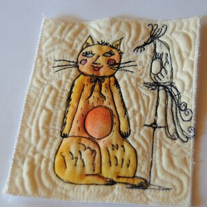 Cat with lovely eyes, red cat small quilt , original cat art