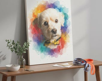 Custom Watercolor Pet Portrait, Personalized Family Canvas Art