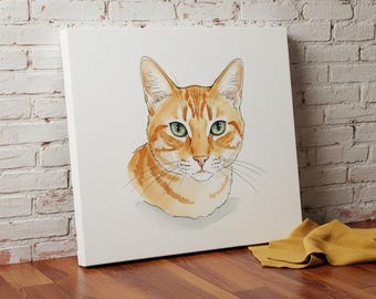 Personalized Watercolor Pet Portrait, Custom Canvas Print, Dog and Cat Memorial Art