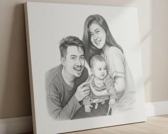 Custom Family Portrait Sketch, Personalized Canvas Wall Art