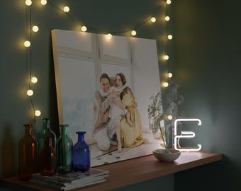 Custom Watercolor Family Portrait on Canvas, Anniversary Gift