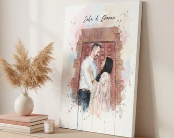 Custom Watercolor Couple Portrait Canvas, Anniversary Gift