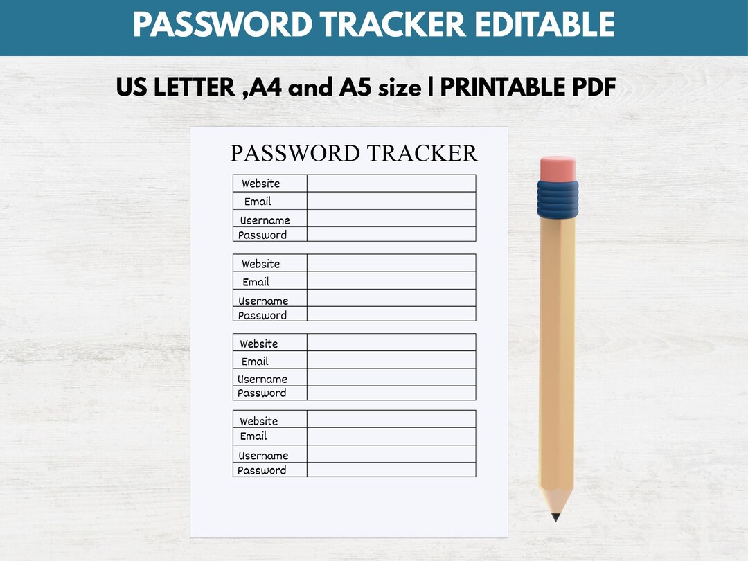Password Tracker Printable | Secure Login Organizer (A4 A5 Letter Size ...