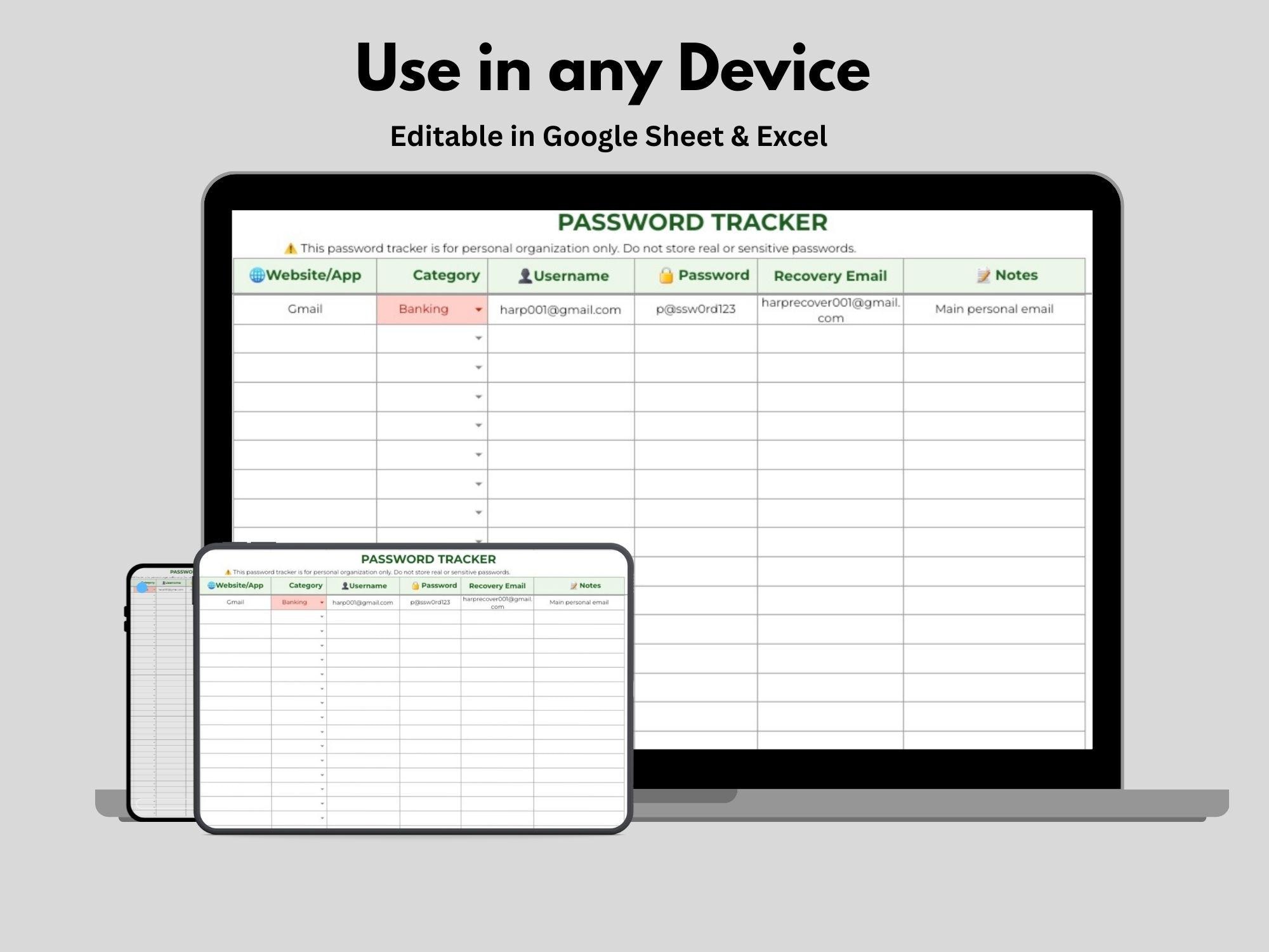 Printable Password Tracker | Google Sheets Login Organizer (A4 A5 ...