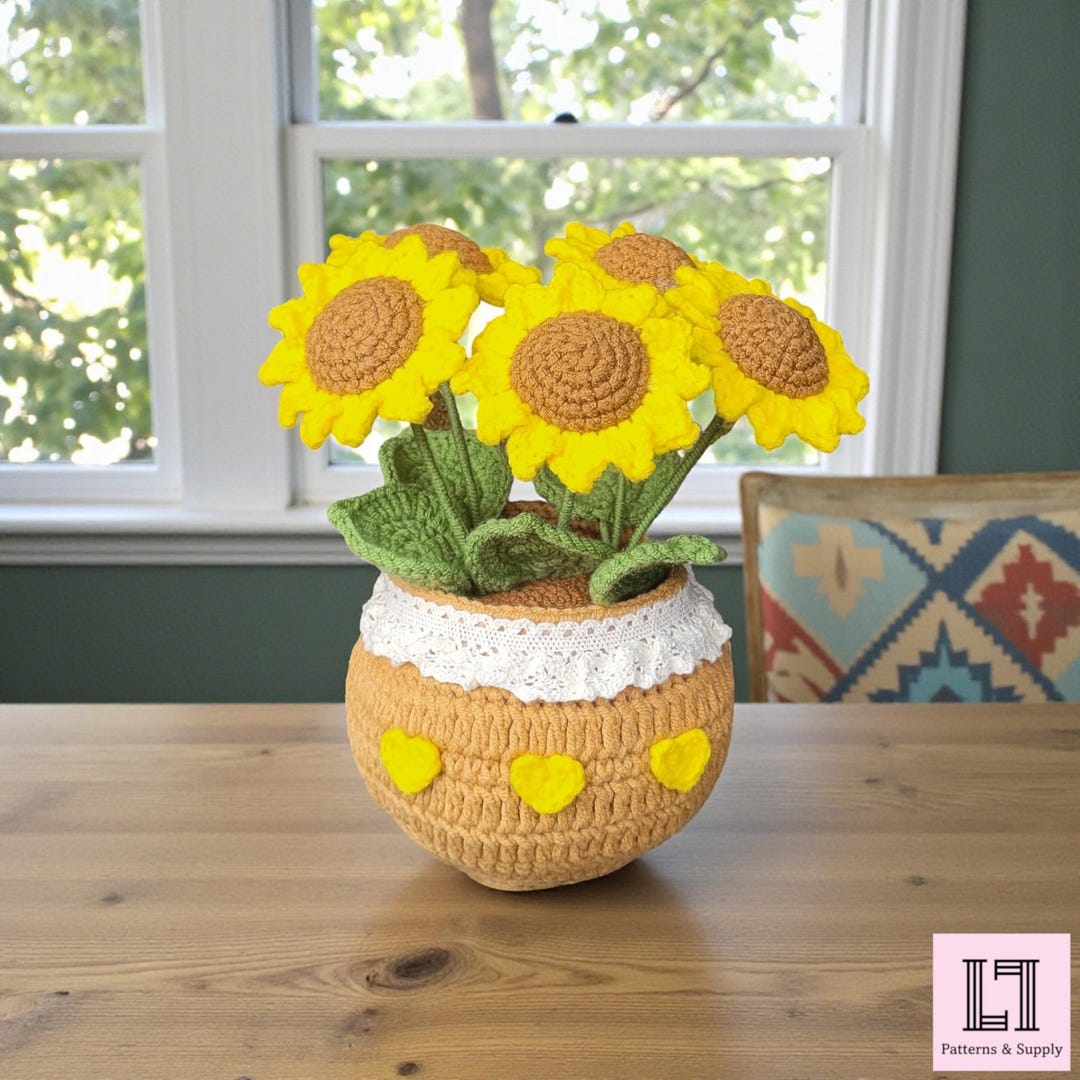 Crochet Pattern for Sunflower Bouquet in Pot: PDF Download ...
