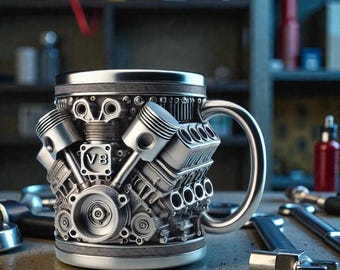 V8 Engine Mug Ornament | Resin V8 Sculpture | Car Enthusiast Décor | Automotive Desk & Garage Décor