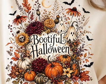 Magnifique PNG d'Halloween | PNG floral vintage d'Halloween | Motif de citrouille fantôme par sublimation | PNG botanique d'automne pour Halloween | PNG mignon et effrayant