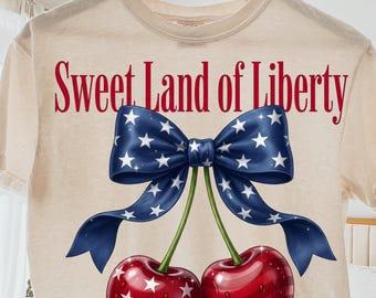 Chemise cerise Sweet Land of Liberty, t-shirt graphique avec nœud patriotique (téléchargement numérique)