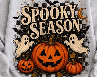 PNG Saison des frissons | PNG citrouille d'Halloween vintage | Motif fantôme pour Halloween par sublimation | PNG à carreaux Buffalo pour Halloween