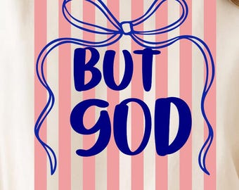 But God Coquette Bow PNG, graphique chrétien BCBG à rayures roses (téléchargement numérique)