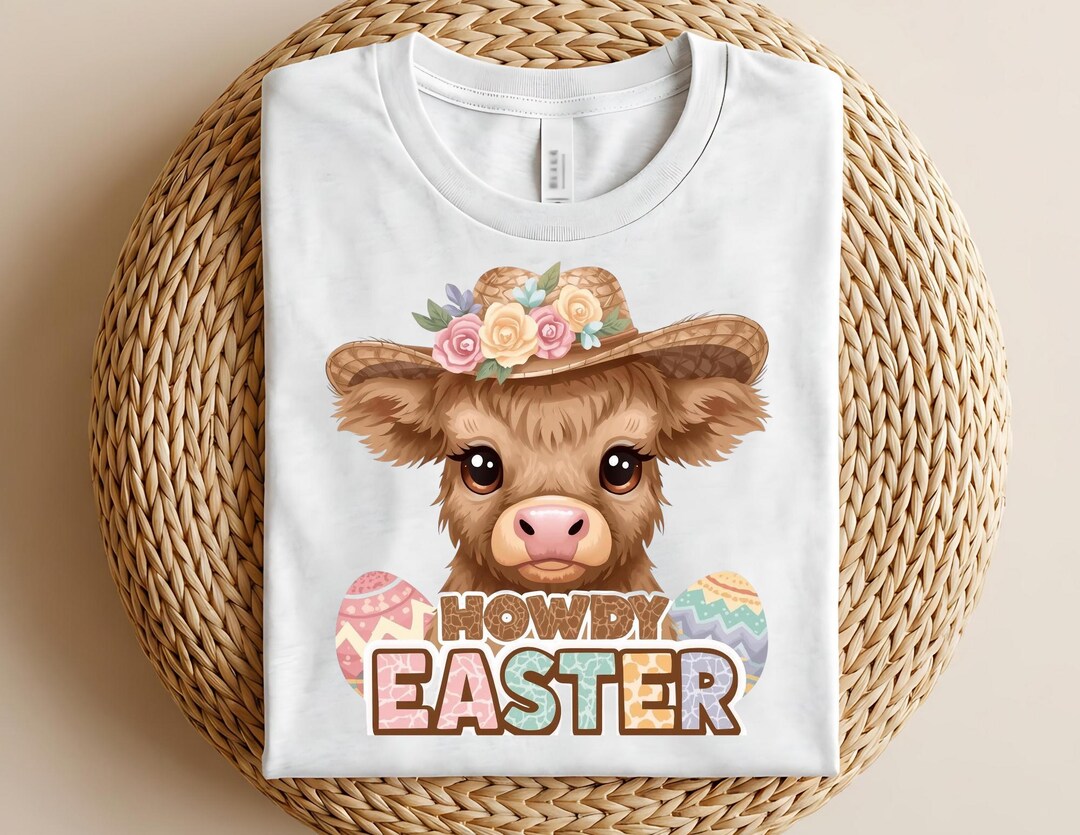 Spring Howdy Howdy Easter Highland Cow PNG – Cowgirl Floral Hat, Spring Design (DTF ...