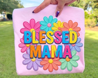 Floral rétro Blessed Mama PNG, Christian Mom Daisy Graphic, Design printemps été